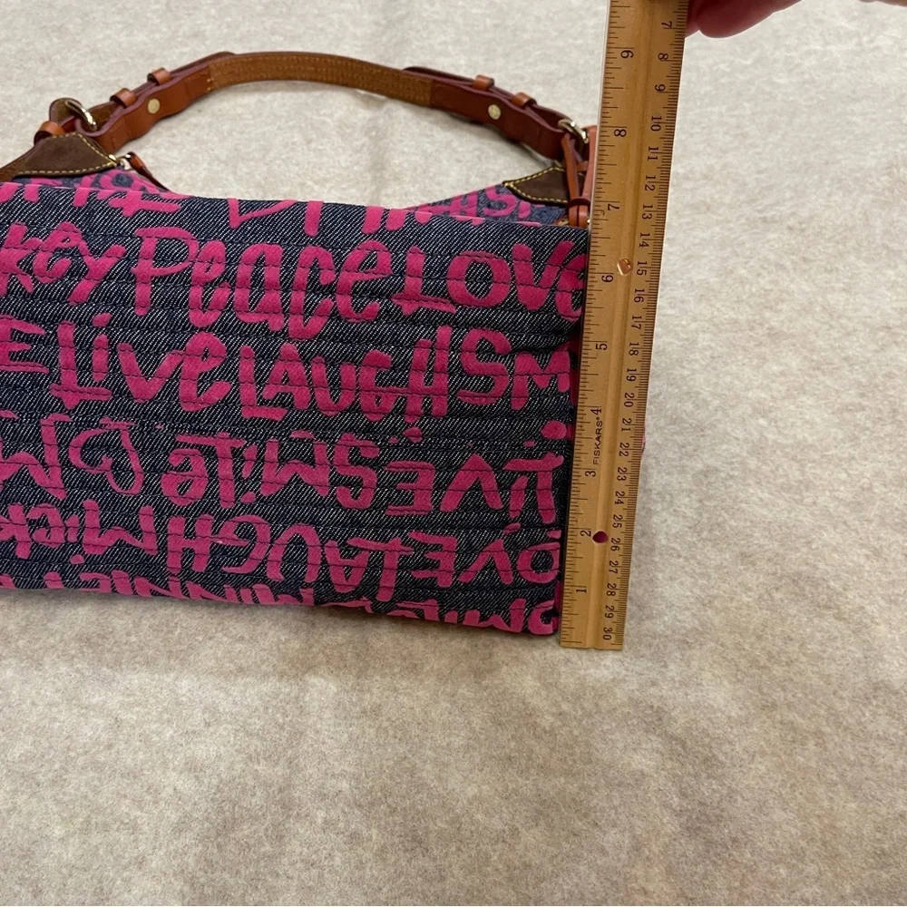 Dooney & Bourke Disney Parks Denim Pink Graffiti Hobo Shoulder Bag & Zip Pouch